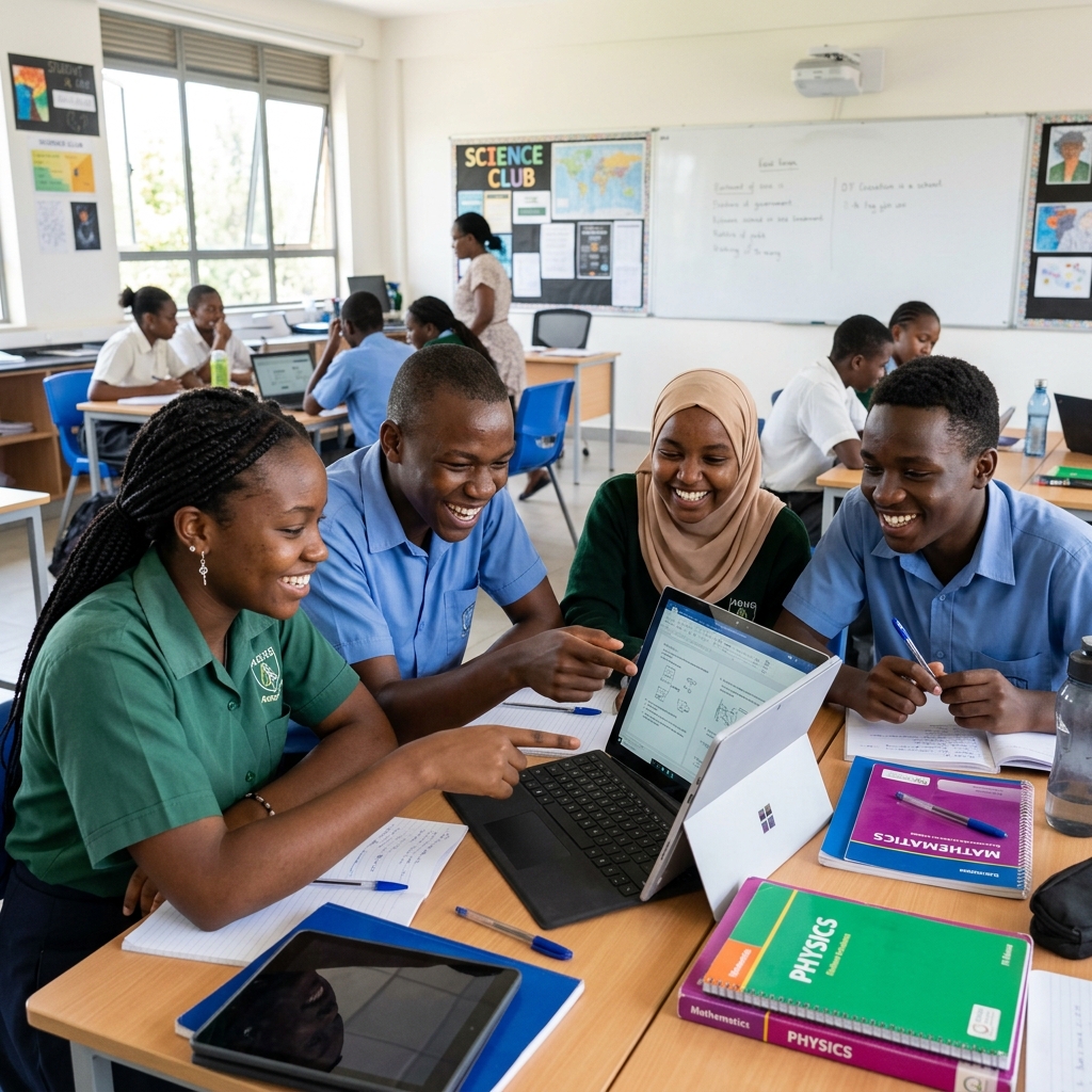 Kenyan Students learning and tracking academic success with Somesha