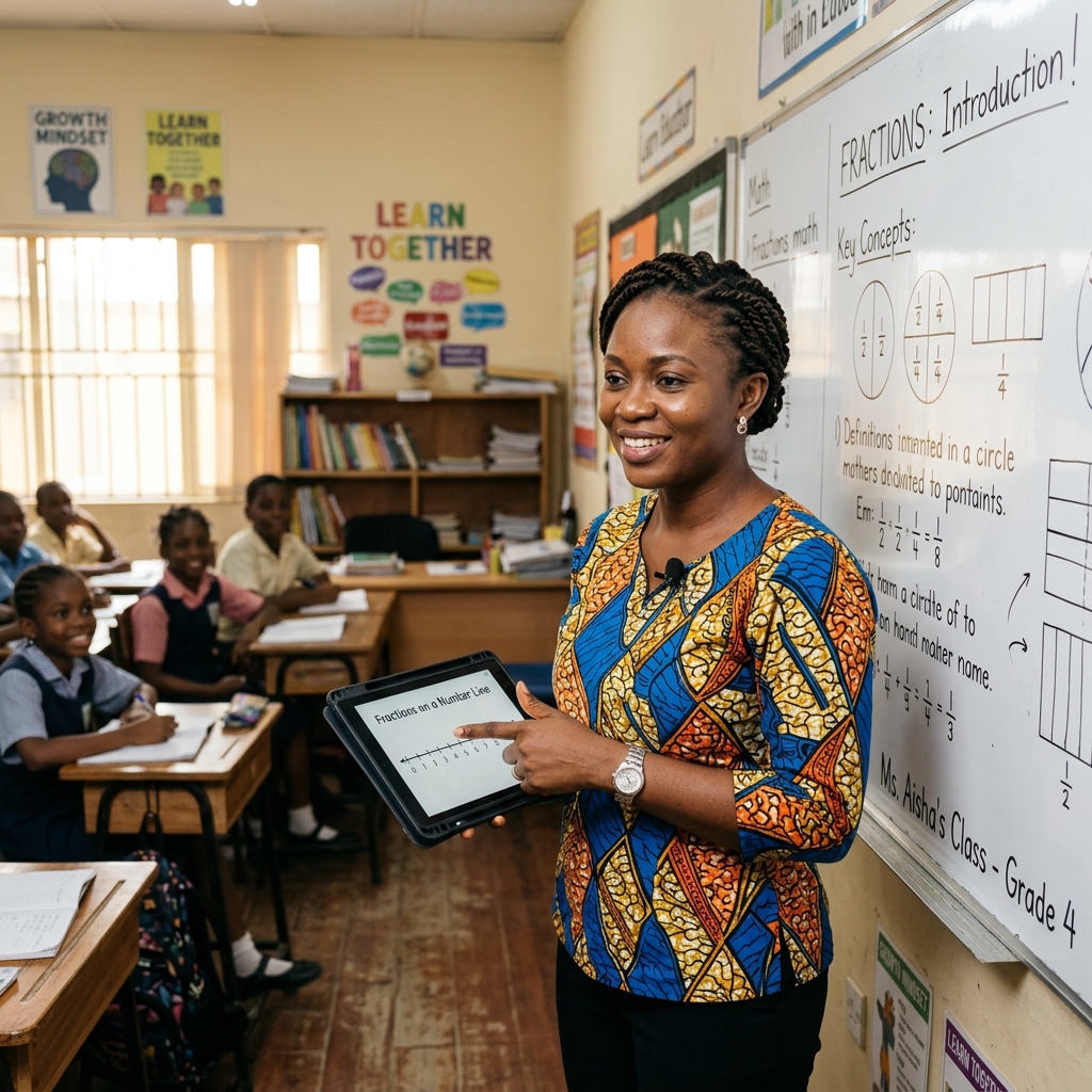 Kenyan Teacher using Somesha ERP in class